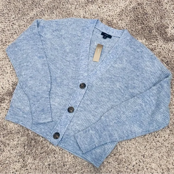 J. Crew Ribbed V-Neck Cardigan Sweater Alpaca Blend Heather River Blue - Picture 7 of 9